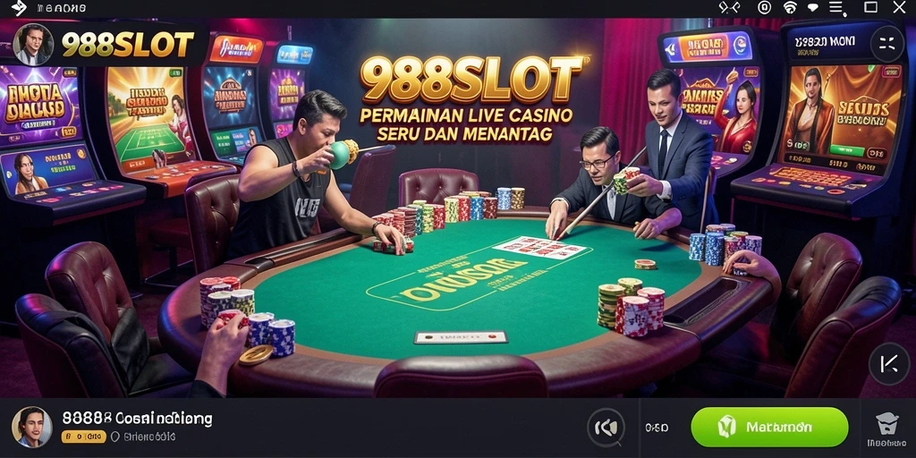 Screenshot gameplay 988SLOT menunjukkan dealer live dan meja permainan.