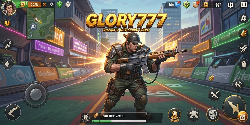 Screenshot gameplay <strong>GLORY777</strong> yang menampilkan interaksi karakter dan lingkungan.